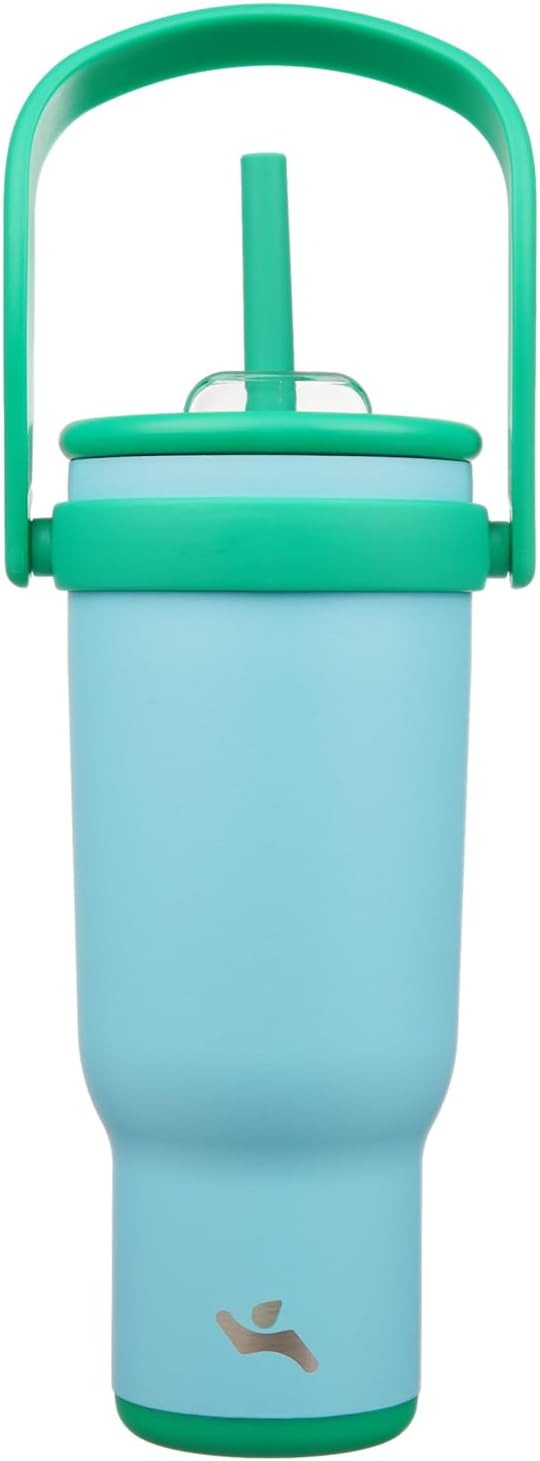 30 oz Tumbler with Handle and Straw, Insulated Travel Mug | Lime; BPA-free, spill-resistant tumbler with 2 straws and 2-in-1 lid for coffee, office, travel & daily use