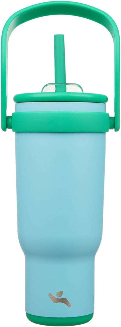 30 oz Tumbler with Handle and Straw, Insulated Travel Mug | Lime; BPA-free, spill-resistant tumbler with 2 straws and 2-in-1 lid for coffee, office, travel & daily use