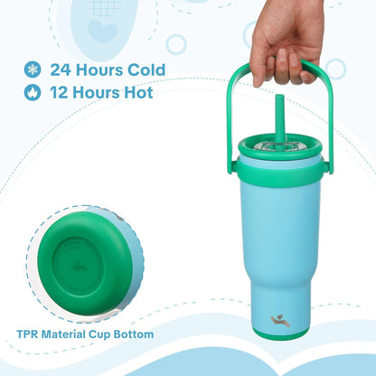 30 oz Tumbler with Handle and Straw, Insulated Travel Mug | Lime; BPA-free, spill-resistant tumbler with 2 straws and 2-in-1 lid for coffee, office, travel & daily use
