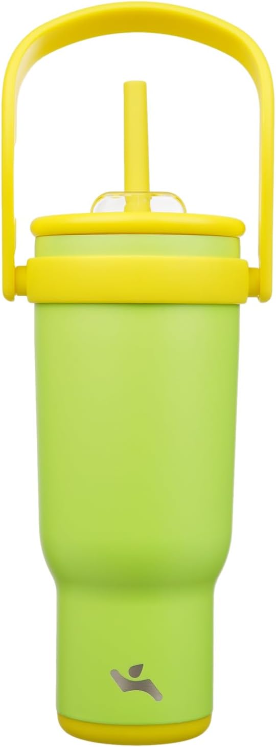 30 oz Tumbler with Handle and Straw, Insulated Travel Mug | Lime; BPA-free, spill-resistant tumbler with 2 straws and 2-in-1 lid for coffee, office, travel & daily use