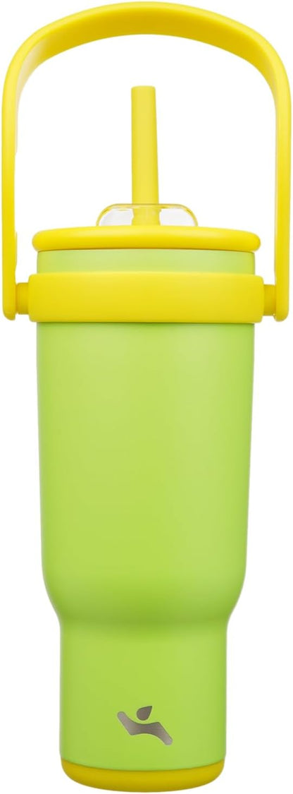30 oz Tumbler with Handle and Straw, Insulated Travel Mug | Lime; BPA-free, spill-resistant tumbler with 2 straws and 2-in-1 lid for coffee, office, travel & daily use