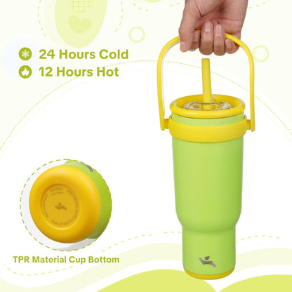 30 oz Tumbler with Handle and Straw, Insulated Travel Mug | Lime; BPA-free, spill-resistant tumbler with 2 straws and 2-in-1 lid for coffee, office, travel & daily use