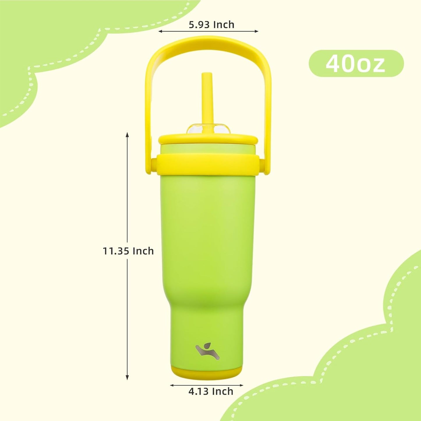 30 oz Tumbler with Handle and Straw, Insulated Travel Mug | Lime; BPA-free, spill-resistant tumbler with 2 straws and 2-in-1 lid for coffee, office, travel & daily use