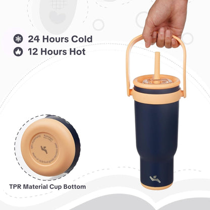 30 oz Tumbler with Handle and Straw, Insulated Travel Mug | Lime; BPA-free, spill-resistant tumbler with 2 straws and 2-in-1 lid for coffee, office, travel & daily use