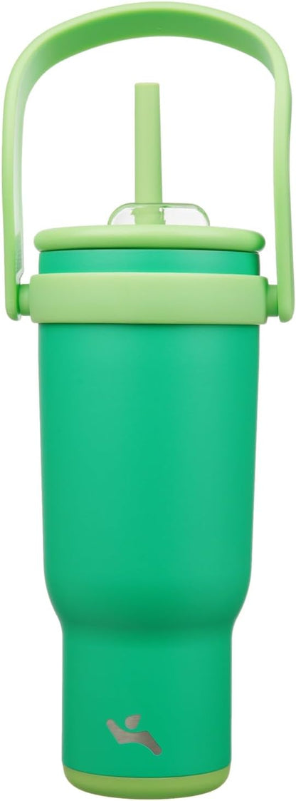 30 oz Tumbler with Handle and Straw, Insulated Travel Mug | Lime; BPA-free, spill-resistant tumbler with 2 straws and 2-in-1 lid for coffee, office, travel & daily use