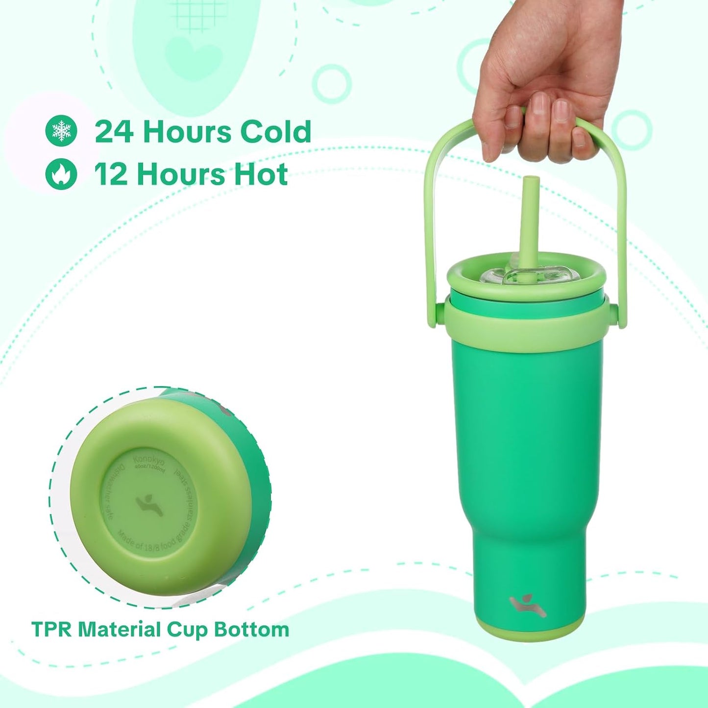 30 oz Tumbler with Handle and Straw, Insulated Travel Mug | Lime; BPA-free, spill-resistant tumbler with 2 straws and 2-in-1 lid for coffee, office, travel & daily use