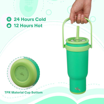 30 oz Tumbler with Handle and Straw, Insulated Travel Mug | Lime; BPA-free, spill-resistant tumbler with 2 straws and 2-in-1 lid for coffee, office, travel & daily use