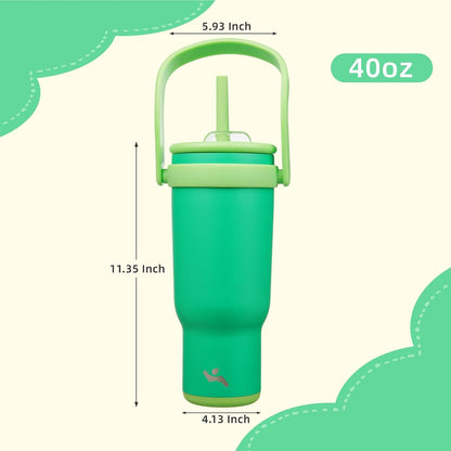 30 oz Tumbler with Handle and Straw, Insulated Travel Mug | Lime; BPA-free, spill-resistant tumbler with 2 straws and 2-in-1 lid for coffee, office, travel & daily use