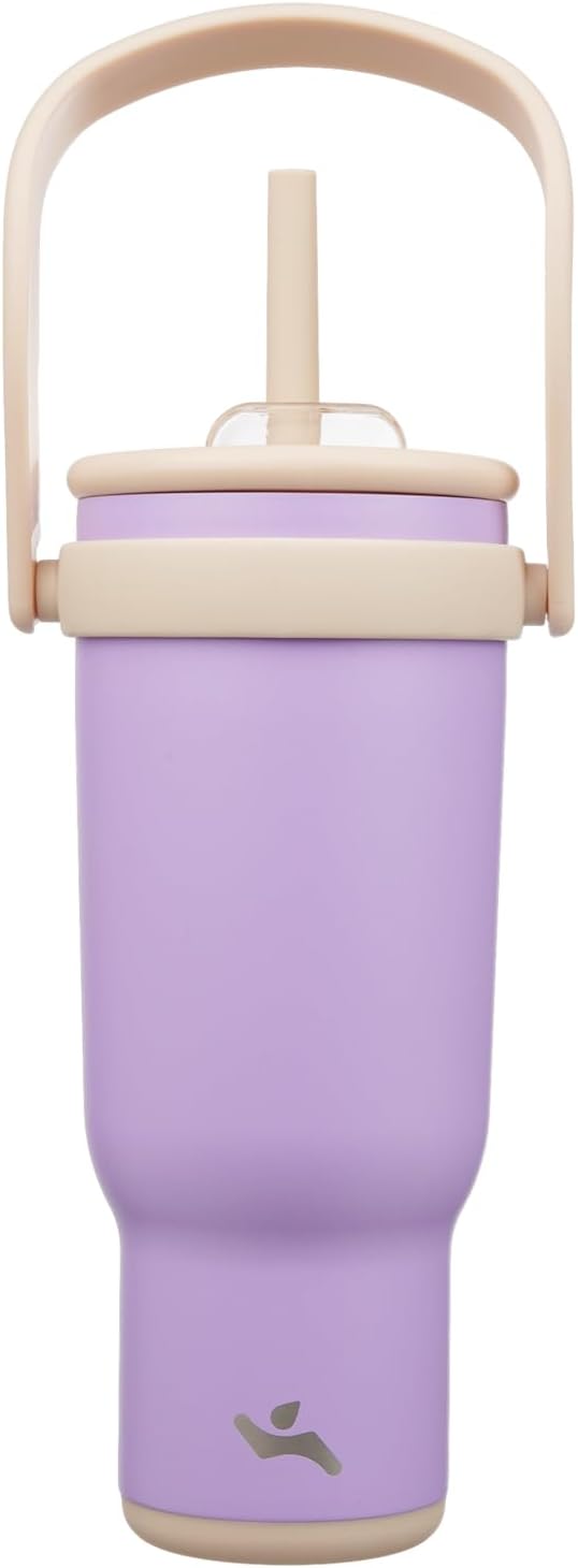 30 oz Tumbler with Handle and Straw, Insulated Travel Mug | Lime; BPA-free, spill-resistant tumbler with 2 straws and 2-in-1 lid for coffee, office, travel & daily use