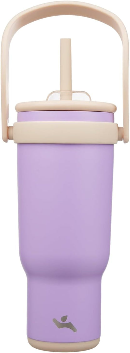 30 oz Tumbler with Handle and Straw, Insulated Travel Mug | Lime; BPA-free, spill-resistant tumbler with 2 straws and 2-in-1 lid for coffee, office, travel & daily use
