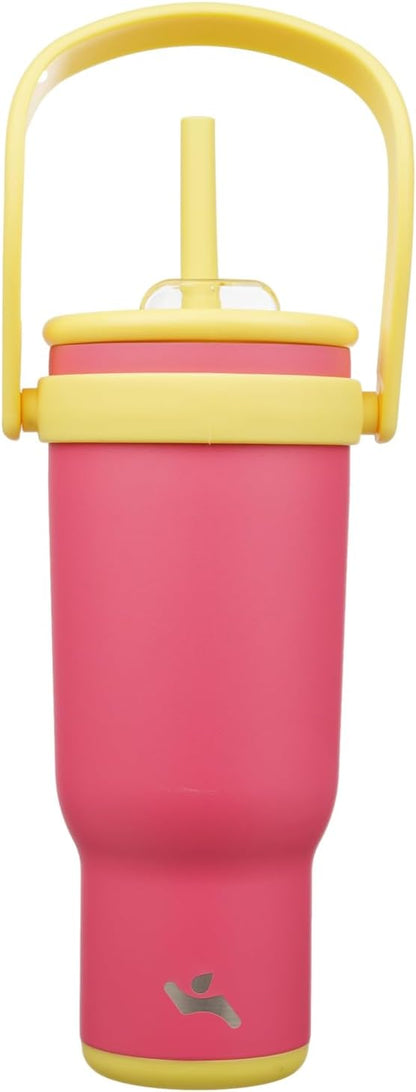 30 oz Tumbler with Handle and Straw, Insulated Travel Mug | Lime; BPA-free, spill-resistant tumbler with 2 straws and 2-in-1 lid for coffee, office, travel & daily use