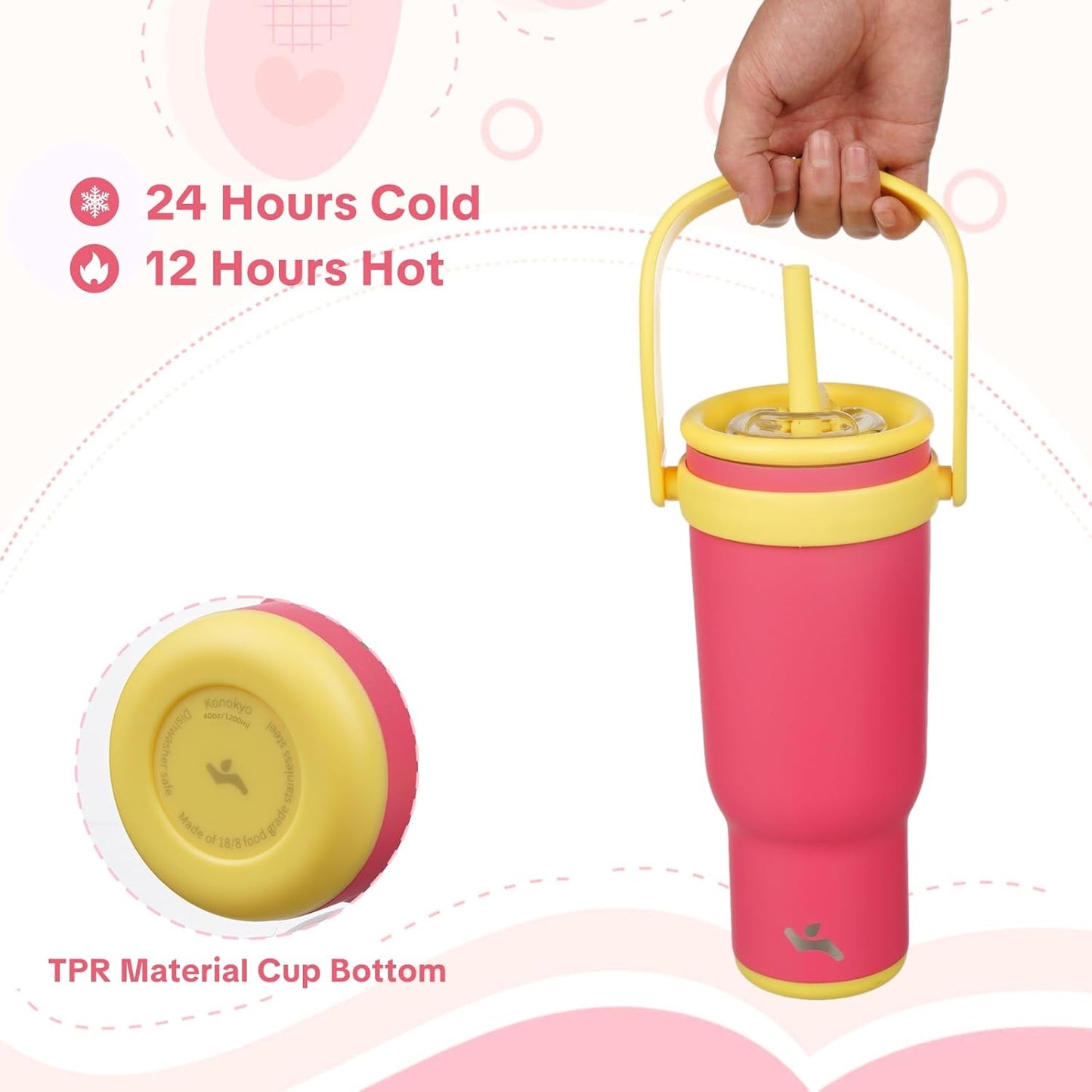 30 oz Tumbler with Handle and Straw, Insulated Travel Mug | Lime; BPA-free, spill-resistant tumbler with 2 straws and 2-in-1 lid for coffee, office, travel & daily use