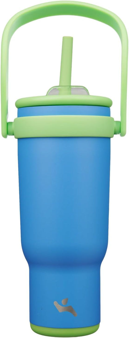 30 oz Tumbler with Handle and Straw, Insulated Travel Mug | Lime; BPA-free, spill-resistant tumbler with 2 straws and 2-in-1 lid for coffee, office, travel & daily use