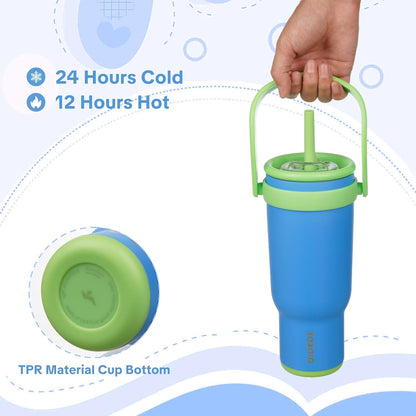 30 oz Tumbler with Handle and Straw, Insulated Travel Mug | Lime; BPA-free, spill-resistant tumbler with 2 straws and 2-in-1 lid for coffee, office, travel & daily use