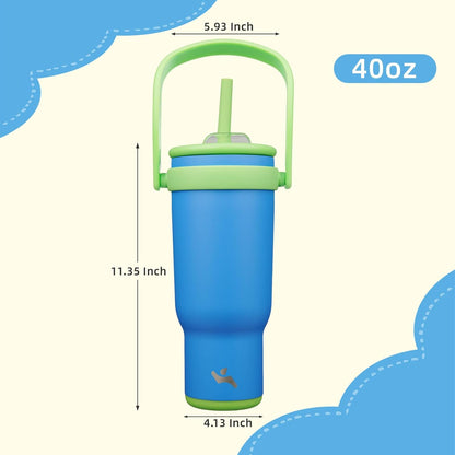 30 oz Tumbler with Handle and Straw, Insulated Travel Mug | Lime; BPA-free, spill-resistant tumbler with 2 straws and 2-in-1 lid for coffee, office, travel & daily use