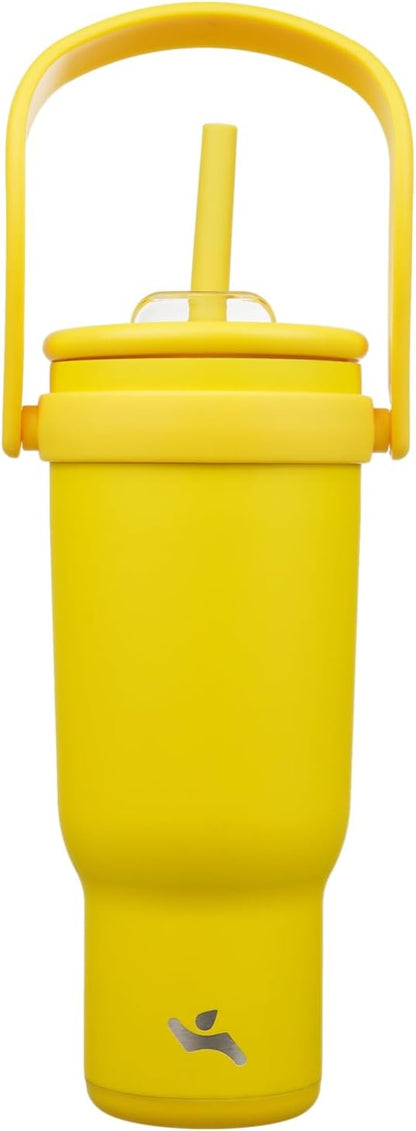 30 oz Tumbler with Handle and Straw, Insulated Travel Mug | Lime; BPA-free, spill-resistant tumbler with 2 straws and 2-in-1 lid for coffee, office, travel & daily use