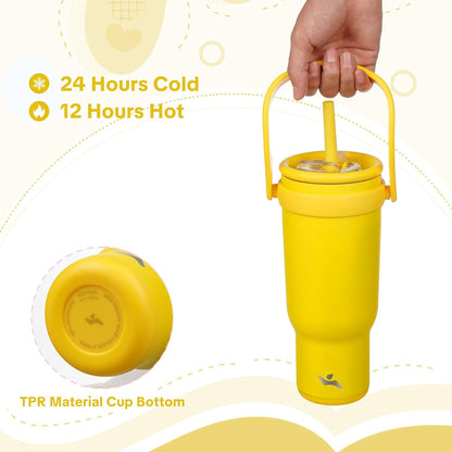 30 oz Tumbler with Handle and Straw, Insulated Travel Mug | Lime; BPA-free, spill-resistant tumbler with 2 straws and 2-in-1 lid for coffee, office, travel & daily use
