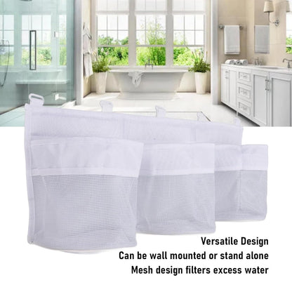 Mesh Bath Toy Organizer, Multifunctional Bathtub Toy Organizer with 3 Pockets Mesh Bath Storage Quick Drying Net Tidy with 5 Strong Suction Hooks for