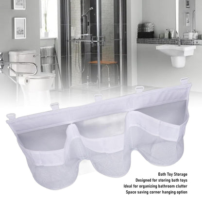 Mesh Bath Toy Organizer, Multifunctional Bathtub Toy Organizer with 3 Pockets Mesh Bath Storage Quick Drying Net Tidy with 5 Strong Suction Hooks for