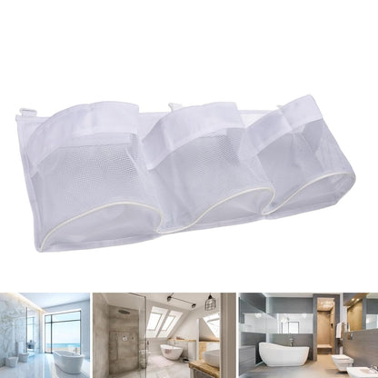 Mesh Bath Toy Organizer, Multifunctional Bathtub Toy Organizer with 3 Pockets Mesh Bath Storage Quick Drying Net Tidy with 5 Strong Suction Hooks for