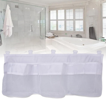 Mesh Bath Toy Organizer, Multifunctional Bathtub Toy Organizer with 3 Pockets Mesh Bath Storage Quick Drying Net Tidy with 5 Strong Suction Hooks for