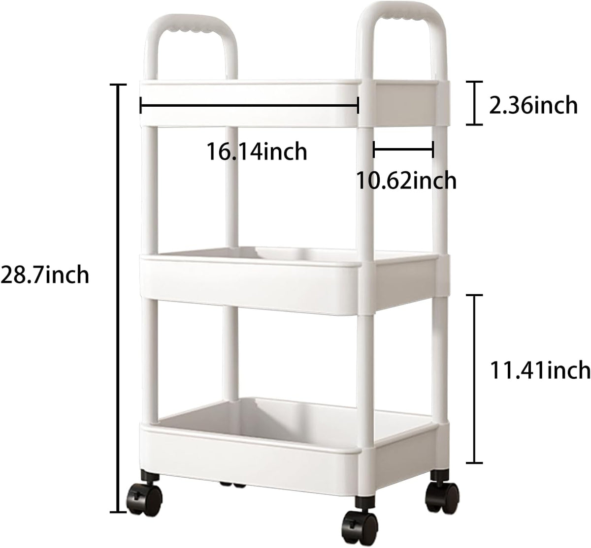 Baby Diaper Cart with Wheels and Handle 3 Tier Rolling Cart Diaper Organizer, Nursery Caddy Baby Organizer for Storage Baby Clothes, Wipes, Bibs, Changing Table Mats, White