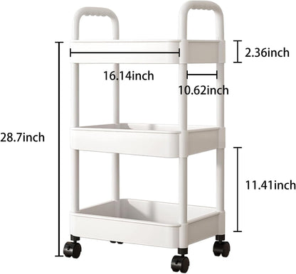 Baby Diaper Cart with Wheels and Handle 3 Tier Rolling Cart Diaper Organizer, Nursery Caddy Baby Organizer for Storage Baby Clothes, Wipes, Bibs, Changing Table Mats, White