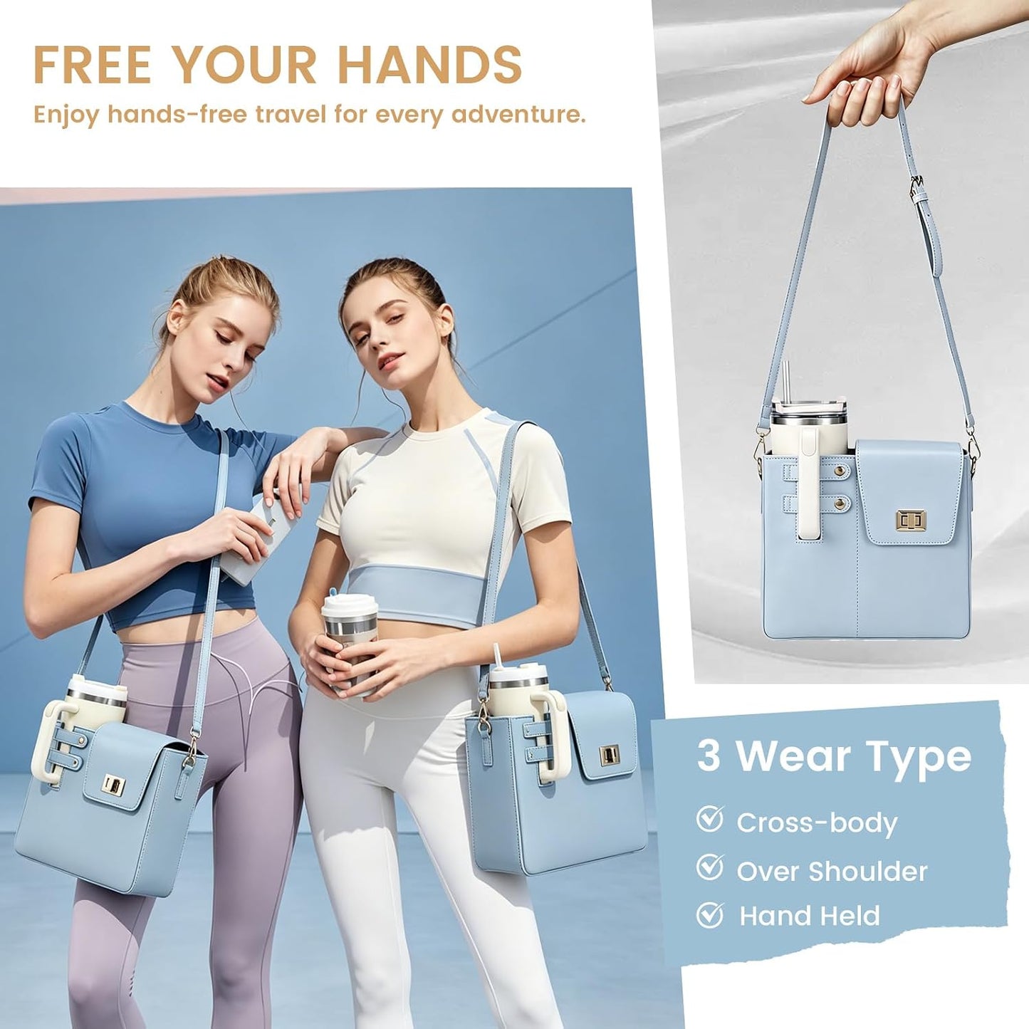 Outdoor Portable Crossbody Water Cup Purse Bag Water Bottle Carrier Bag with Phone Pocket Tumbler Carrier with Strap