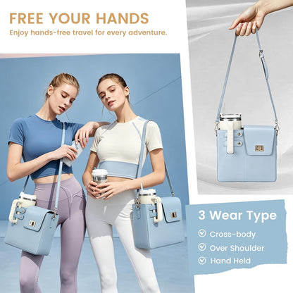 Outdoor Portable Crossbody Water Cup Purse Bag Water Bottle Carrier Bag with Phone Pocket Tumbler Carrier with Strap