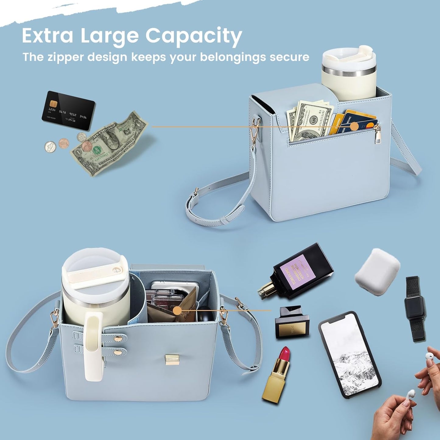 Outdoor Portable Crossbody Water Cup Purse Bag Water Bottle Carrier Bag with Phone Pocket Tumbler Carrier with Strap