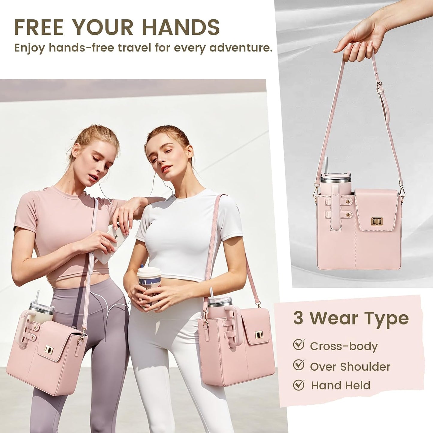 Outdoor Portable Crossbody Water Cup Purse Bag Water Bottle Carrier Bag with Phone Pocket Tumbler Carrier with Strap