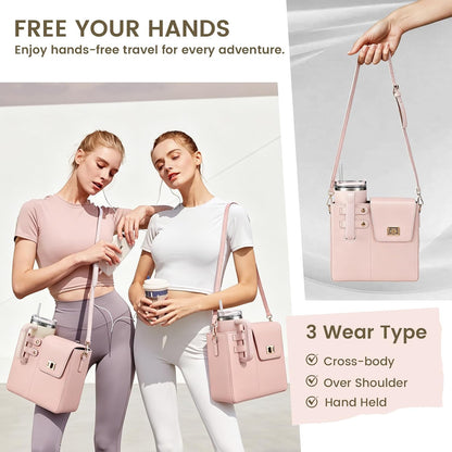 Outdoor Portable Crossbody Water Cup Purse Bag Water Bottle Carrier Bag with Phone Pocket Tumbler Carrier with Strap