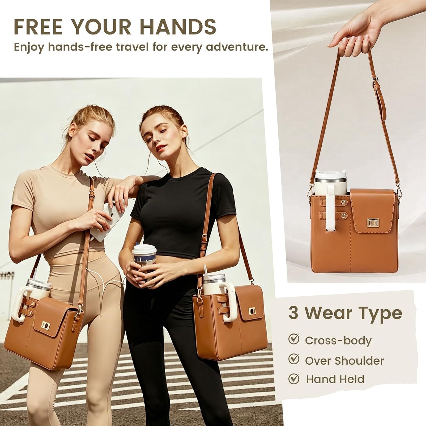 Outdoor Portable Crossbody Water Cup Purse Bag Water Bottle Carrier Bag with Phone Pocket Tumbler Carrier with Strap
