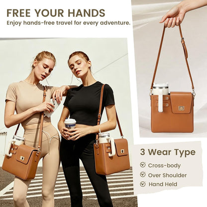 Outdoor Portable Crossbody Water Cup Purse Bag Water Bottle Carrier Bag with Phone Pocket Tumbler Carrier with Strap