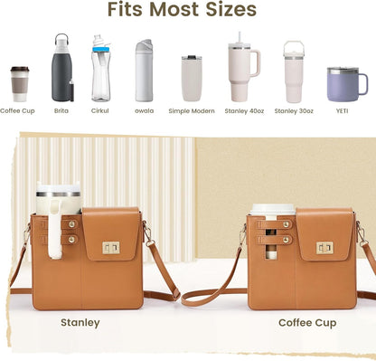 Outdoor Portable Crossbody Water Cup Purse Bag Water Bottle Carrier Bag with Phone Pocket Tumbler Carrier with Strap