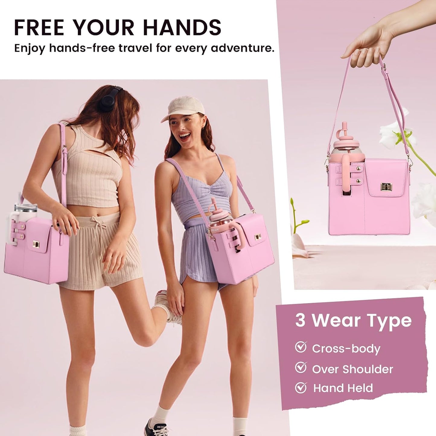 Outdoor Portable Crossbody Water Cup Purse Bag Water Bottle Carrier Bag with Phone Pocket Tumbler Carrier with Strap