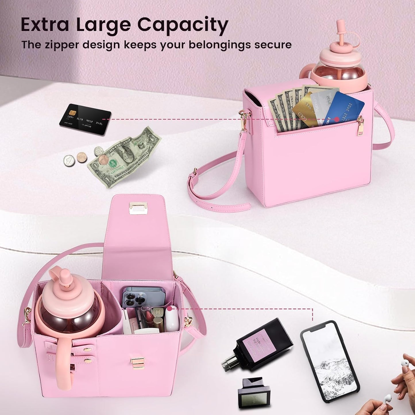 Outdoor Portable Crossbody Water Cup Purse Bag Water Bottle Carrier Bag with Phone Pocket Tumbler Carrier with Strap