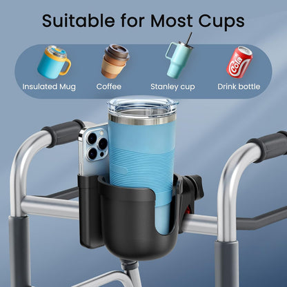 Cup Holder for Walker, Wheelchair Cup Holder with Phone Holder for Seniors