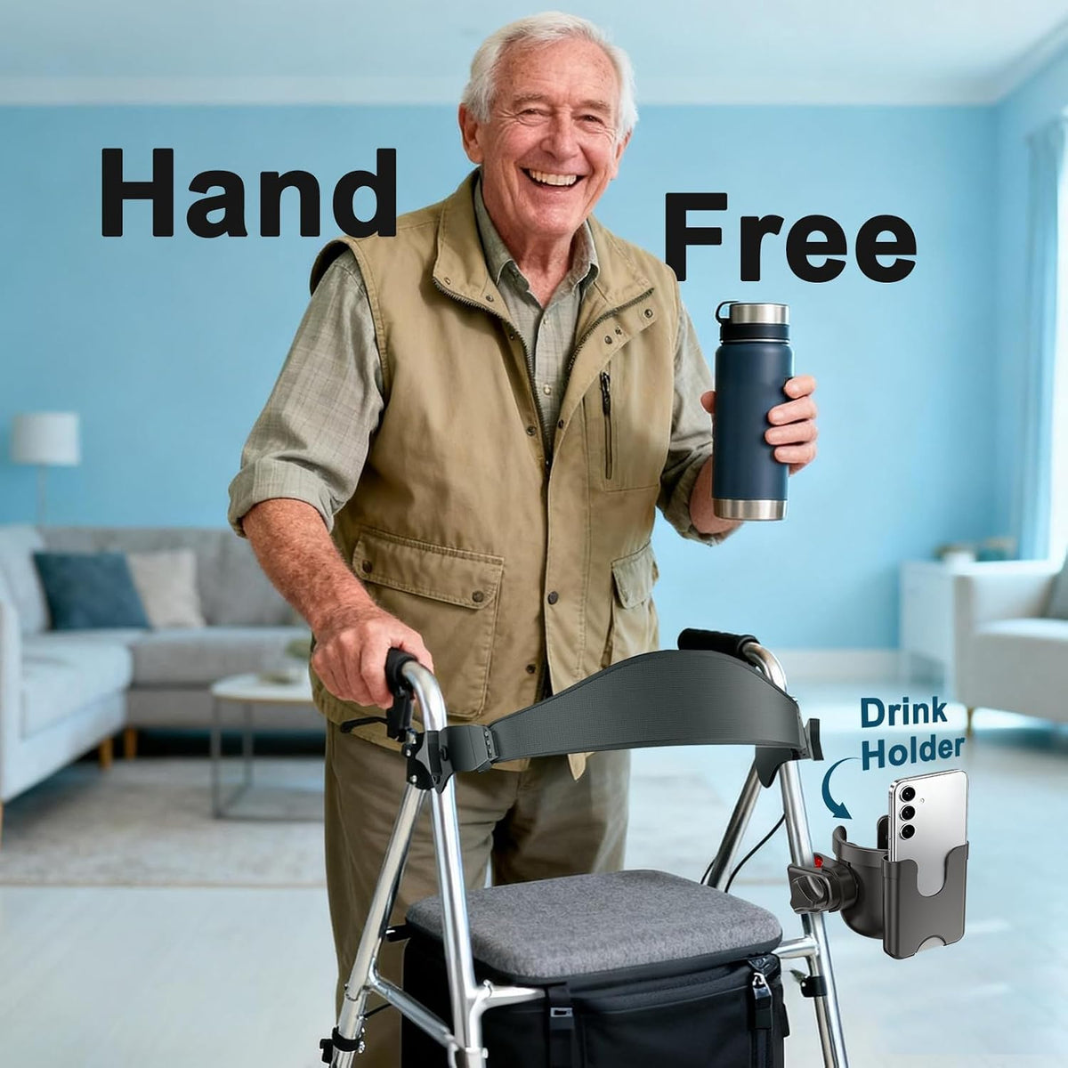 Cup Holder for Walker, Wheelchair Cup Holder with Phone Holder for Seniors