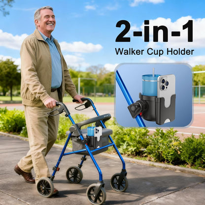 Cup Holder for Walker, Wheelchair Cup Holder with Phone Holder for Seniors