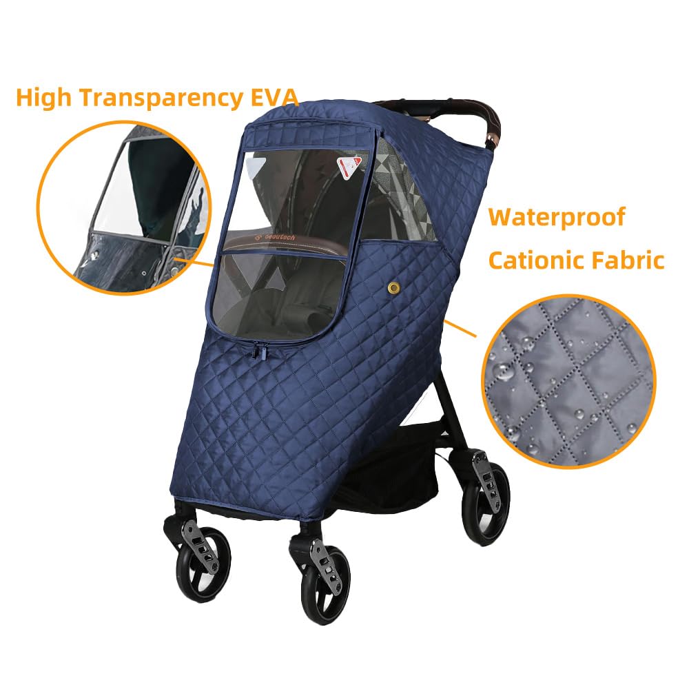 Rain Cover for Stroller, Universal Stroller Rain Cover Winter, Baby Travel Weather Shield Windproof and Waterproof Protect from Dust and Snow (Blue)
