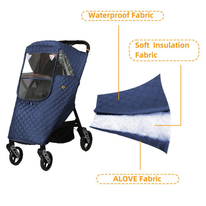 Rain Cover for Stroller, Universal Stroller Rain Cover Winter, Baby Travel Weather Shield Windproof and Waterproof Protect from Dust and Snow (Blue)