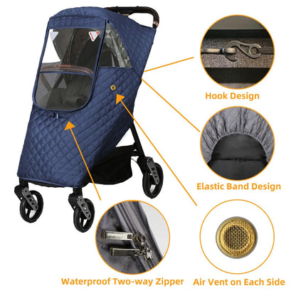 Rain Cover for Stroller, Universal Stroller Rain Cover Winter, Baby Travel Weather Shield Windproof and Waterproof Protect from Dust and Snow (Blue)