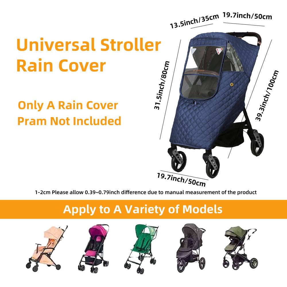 Rain Cover for Stroller, Universal Stroller Rain Cover Winter, Baby Travel Weather Shield Windproof and Waterproof Protect from Dust and Snow (Blue)