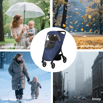 Rain Cover for Stroller, Universal Stroller Rain Cover Winter, Baby Travel Weather Shield Windproof and Waterproof Protect from Dust and Snow (Blue)