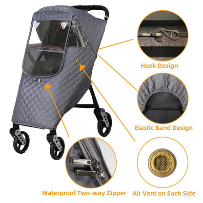 Rain Cover for Stroller, Universal Stroller Rain Cover Winter, Baby Travel Weather Shield Windproof and Waterproof Protect from Dust and Snow (Blue)