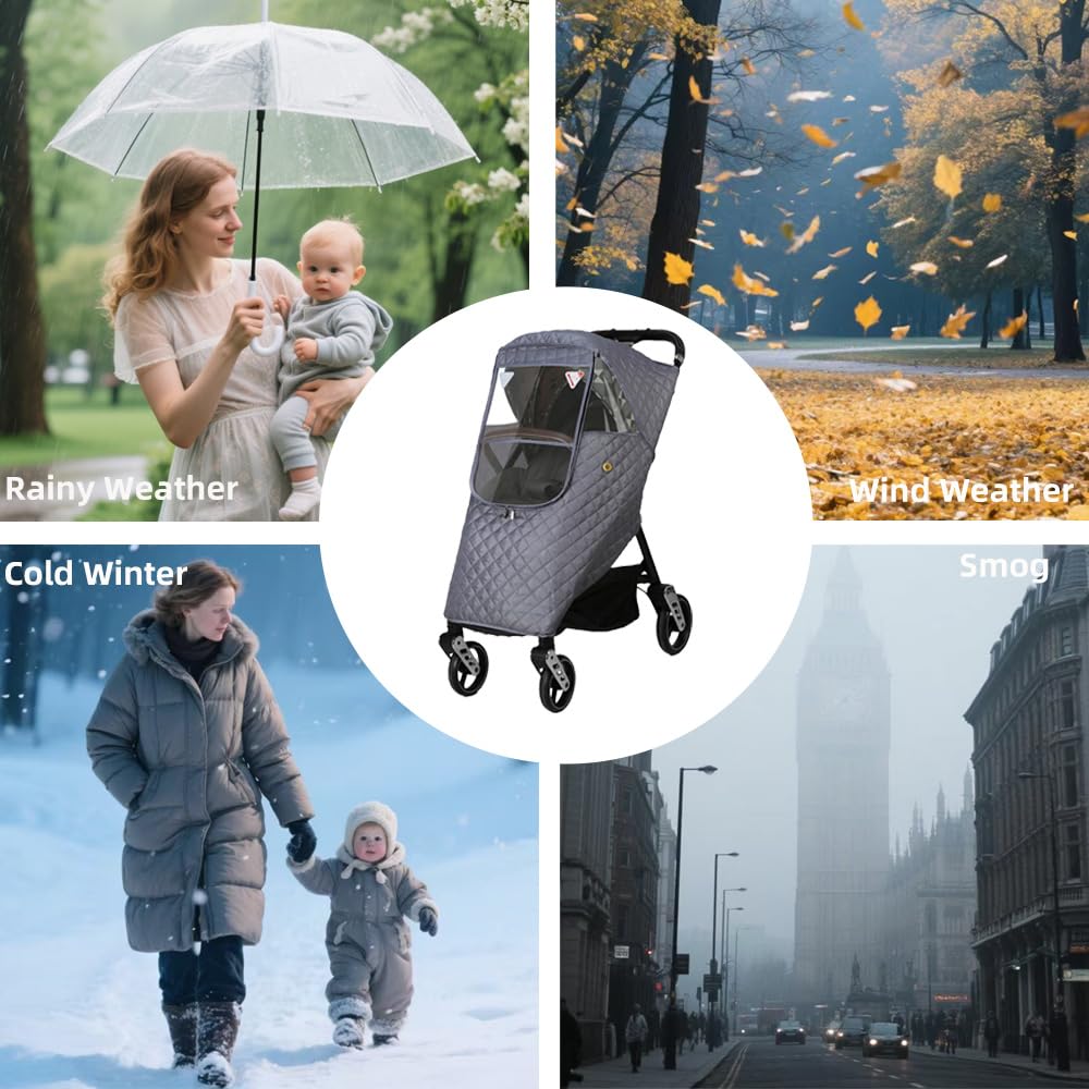 Rain Cover for Stroller, Universal Stroller Rain Cover Winter, Baby Travel Weather Shield Windproof and Waterproof Protect from Dust and Snow (Blue)
