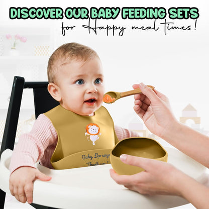 Baby Feeding Set 12 Piece Led Weaning Supplies Suction Bowl and Plate, Divided Plate, Spoon, Fork, Cup, Adjustable Bib Baby Self Feeding Utensils - Baby Feeding Supplies (Grey)