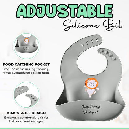 Baby Feeding Set 12 Piece Led Weaning Supplies Suction Bowl and Plate, Divided Plate, Spoon, Fork, Cup, Adjustable Bib Baby Self Feeding Utensils - Baby Feeding Supplies (Grey)