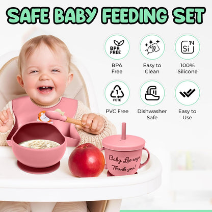 Baby Feeding Set 12 Piece Led Weaning Supplies Suction Bowl and Plate, Divided Plate, Spoon, Fork, Cup, Adjustable Bib Baby Self Feeding Utensils - Baby Feeding Supplies (Grey)
